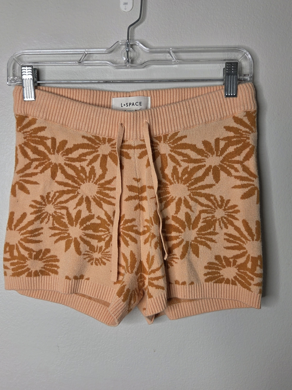 L*Space Plumeria Knit Peach Floral Drawstring Shorts